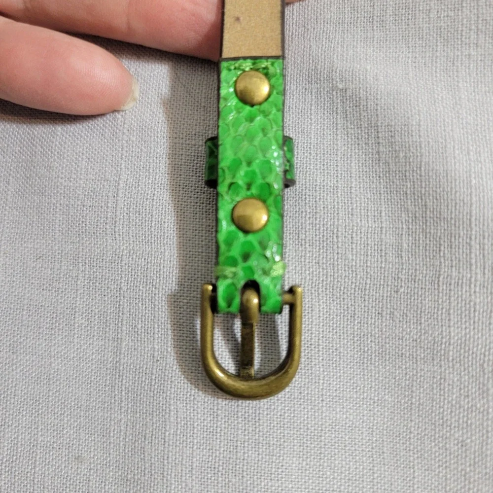 Ann Taylor Womens Green Snakeskin Embossed Leather Skinny‎ Belt Size M 271022